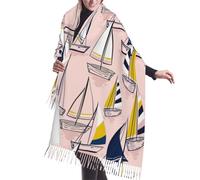 Poadnly Pink Sketch Sailing Sea Boats, Large Soft Cashmere Feel Shawls Wraps Women Fringed Scarf Light Stole 196x68 cm