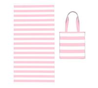 Poadnly Pink Stripes, 2 in 1 Packable Towel Bag, Beach Towels with Tote Bag for Travel Holiday Camping