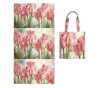 Poadnly Pink Tulips Printed, 2 in 1 Packable Towel Bag, Beach Towels with Tote Bag for Travel Holiday Camping