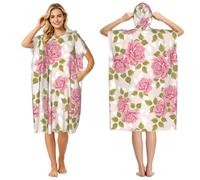 Poadnly Pink Vintage Rose Pattern, Adult Hooded Beach Towel 90 x 110 cm,Changing Bath Robe, Surf Poncho Towel For Women Men