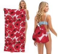 Poadnly Poppy Red, 2 in 1 Packable Towel Bag, Beach Towels with Drawstring Backpack for Travel Holiday Camping