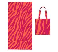 Poadnly Pretty Pink Orange Animal Print Zebra Leopard, 2 in 1 Packable Towel Bag, Beach Towels with Tote Bag for Travel Holiday Camping