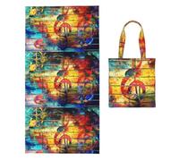 Poadnly Print Music Note Colorful Wooden, 2 in 1 Packable Towel Bag, Beach Towels with Tote Bag for Travel Holiday Camping