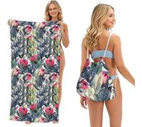Poadnly Protea Paradise Printed, 2 in 1 Packable Towel Bag, Beach Towels with Drawstring Backpack for Travel Holiday Camping
