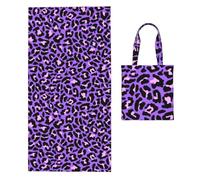 Poadnly Purple And Pink Leopard Pattern, 2 in 1 Packable Towel Bag, Beach Towels with Tote Bag for Travel Holiday Camping