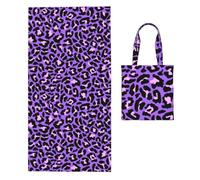 Poadnly Purple Leopard Print, 2 in 1 Packable Towel Bag, Beach Towels with Tote Bag for Travel Holiday Camping