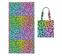Poadnly Radial Rainbow Multicolor Leopard Pattern, 2 in 1 Packable Towel Bag, Beach Towels with Tote Bag for Travel Holiday Camping