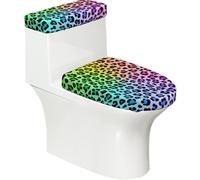 Poadnly Radial Rainbow Multicolor Leopard Pattern,Toilet Lid Covers Reusable Set of 2 Tank Lid Covers, Dust Splash Resistant for Bathroom Decor