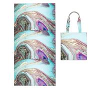 Poadnly Rainbow Agate Geode Rock, 2 in 1 Packable Towel Bag, Beach Towels with Tote Bag for Travel Holiday Camping