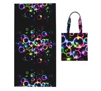 Poadnly Rainbow Bubbles, 2 in 1 Packable Towel Bag, Beach Towels with Tote Bag for Travel Holiday Camping