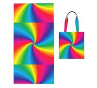 Poadnly Rainbow Colorful Spiral, 2 in 1 Packable Towel Bag, Beach Towels with Tote Bag for Travel Holiday Camping