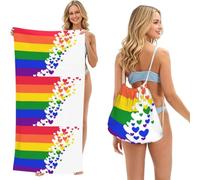 Poadnly Rainbow Flag Gay Pride Lesbian Lgbt, 2 in 1 Packable Towel Bag, Beach Towels with Drawstring Backpack for Travel Holiday Camping