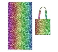 Poadnly Rainbow Glitter Sparkle, 2 in 1 Packable Towel Bag, Beach Towels with Tote Bag for Travel Holiday Camping