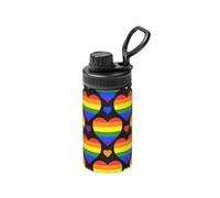 Poadnly Rainbow Hearts Gay Pride Flag,12 Oz Insulated Water Bottle Stainless Steel Coffee Mug Vacuum Tumbler Water Flask