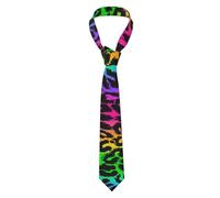 Poadnly Rainbow Leopard Print, Neckties Mens Ties Polyester Novelty Skinny Tie For Wedding Party