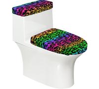 Poadnly Rainbow Leopard Print,Toilet Lid Covers Reusable Set of 2 Tank Lid Covers, Dust Splash Resistant for Bathroom Decor