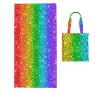 Poadnly Rainbow Looks Like With Sequin, 2 in 1 Packable Towel Bag, Beach Towels with Tote Bag for Travel Holiday Camping