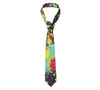 Poadnly Rainbow Of Neon Paint Splatters, Neckties Mens Ties Polyester Novelty Skinny Tie For Wedding Party