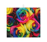 Poadnly Rainbow Petal Roses, Dish Drying Mats, Sink Mat Absorbent Dish Drainer Mat For Kitchen Counter 41x46 cm