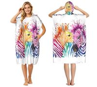 Poadnly Rainbow Zebra, Adult Hooded Beach Towel 90 x 110 cm,Changing Bath Robe, Surf Poncho Towel For Women Men