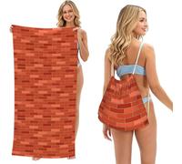 Poadnly Red Brick Wall Texture Printed, 2 in 1 Packable Towel Bag, Beach Towels with Drawstring Backpack for Travel Holiday Camping