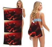 Poadnly Red Flame Printed, 2 in 1 Packable Towel Bag, Beach Towels with Drawstring Backpack for Travel Holiday Camping