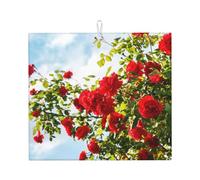 Poadnly Red Roses Bush Printed, Dish Drying Mats, Sink Mat Absorbent Dish Drainer Mat For Kitchen Counter 41x46 cm
