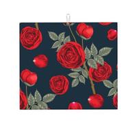Poadnly Red Roses Flowers, Dish Drying Mats, Sink Mat Absorbent Dish Drainer Mat For Kitchen Counter 41x46 cm