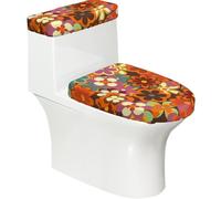 Poadnly Retro 70S Colorful Floral Printed,Toilet Lid Covers Reusable Set of 2 Tank Lid Covers, Dust Splash Resistant for Bathroom Decor