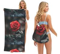 Poadnly Rose Flower Printed, 2 in 1 Packable Towel Bag, Beach Towels with Drawstring Backpack for Travel Holiday Camping