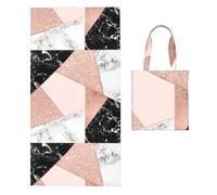 Poadnly Rose Gold Glitter Black White Marble Geometric, 2 in 1 Packable Towel Bag, Beach Towels with Tote Bag for Travel Holiday Camping