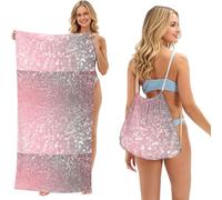 Poadnly Rose Gold Pink Sparkle, 2 in 1 Packable Towel Bag, Beach Towels with Drawstring Backpack for Travel Holiday Camping