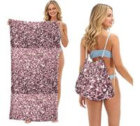 Poadnly Rose Gold Sequins On Pink Abstract, 2 in 1 Packable Towel Bag, Beach Towels with Drawstring Backpack for Travel Holiday Camping