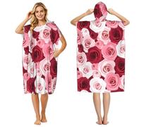 Poadnly Rose Pattern, Floral Pattern, Pink, Adult Hooded Beach Towel 90 x 110 cm,Changing Bath Robe, Surf Poncho Towel For Women Men