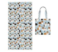 Poadnly Rough Collie Paws And Bones, 2 in 1 Packable Towel Bag, Beach Towels with Tote Bag for Travel Holiday Camping