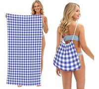 Poadnly Royal Blue Checkered Lumbar, 2 in 1 Packable Towel Bag, Beach Towels with Drawstring Backpack for Travel Holiday Camping