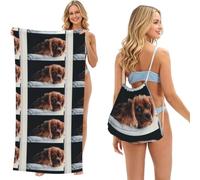 Poadnly Ruby Cavalier King Charles Spaniel Puppy Dog, 2 in 1 Packable Towel Bag, Beach Towels with Drawstring Backpack for Travel Holiday Camping