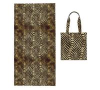 Poadnly Safari African Black Gold Python Animal Skin Sepia, 2 in 1 Packable Towel Bag, Beach Towels with Tote Bag for Travel Holiday Camping