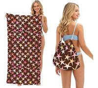 Poadnly Satin Stars Pink On Chocolate, 2 in 1 Packable Towel Bag, Beach Towels with Drawstring Backpack for Travel Holiday Camping