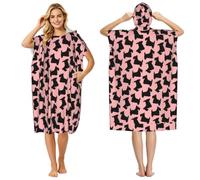 Poadnly Scottish Terrier Pattern Pink Black, Adult Hooded Beach Towel 90 x 110 cm,Changing Bath Robe, Surf Poncho Towel For Women Men