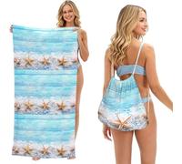 Poadnly Sea Stars On Sea Salt, 2 in 1 Packable Towel Bag, Beach Towels with Drawstring Backpack for Travel Holiday Camping