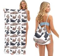Poadnly Seals Illustration Sea Lion, 2 in 1 Packable Towel Bag, Beach Towels with Drawstring Backpack for Travel Holiday Camping