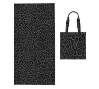 Poadnly Seamless Black Leopard Print, 2 in 1 Packable Towel Bag, Beach Towels with Tote Bag for Travel Holiday Camping
