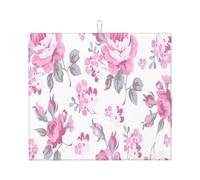Poadnly Shabby Chic Floral Pink Pattern Pale Roses White, Dish Drying Mats, Sink Mat Absorbent Dish Drainer Mat For Kitchen Counter 41x46 cm