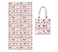 Poadnly Sheep Pastel Pink Sheep Wool Farm Animal, 2 in 1 Packable Towel Bag, Beach Towels with Tote Bag for Travel Holiday Camping