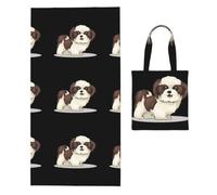 Poadnly Shih Tzu Dog, 2 in 1 Packable Towel Bag, Beach Towels with Tote Bag for Travel Holiday Camping