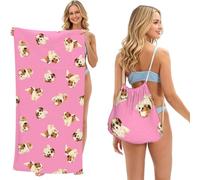Poadnly Shih Tzu Pink Polka Dot, 2 in 1 Packable Towel Bag, Beach Towels with Drawstring Backpack for Travel Holiday Camping