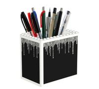 Poadnly Silver Glitter Drips Sparkle Black, Pen Pot Pencil Holder for Office Home School, Compact Desk Organiser for Office Stationery