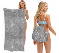 Poadnly Silver Glitter Sparkles, 2 in 1 Packable Towel Bag, Beach Towels with Drawstring Backpack for Travel Holiday Camping
