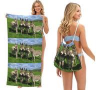 Poadnly Small Donkey Meadows, 2 in 1 Packable Towel Bag, Beach Towels with Drawstring Backpack for Travel Holiday Camping